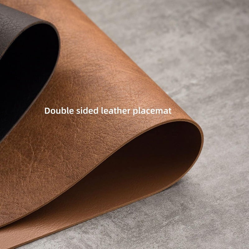 JDLYEVER Placemat Set - 4 Pieces Waterproof & Oil-Proof Heat Insulation PU Leather Tableware for Restaurant, Western Food - 44.5x30cm (Dark Coffee) - Image 4