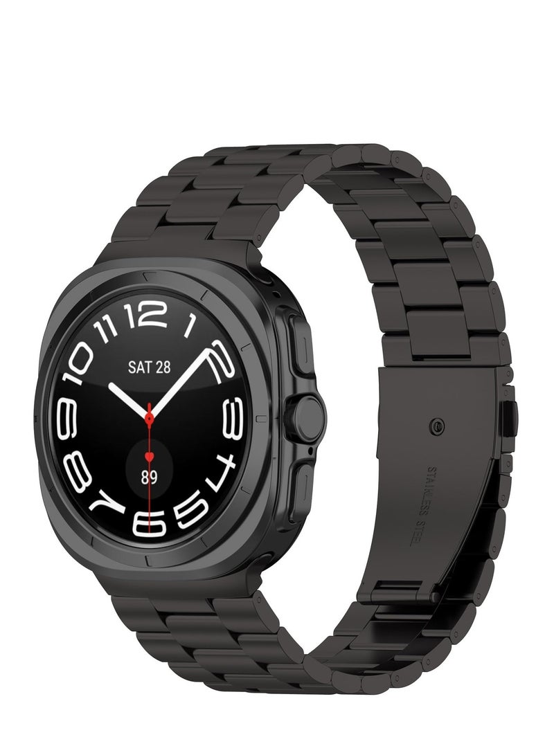 Stainless Steel Band Compatible with Samsung Galaxy Watch 7 Ultra 47mm No Gap Solid Metal Replacement Wristband Watch Strap for Men (Black) - Image 1