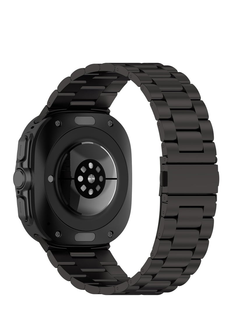 Stainless Steel Band Compatible with Samsung Galaxy Watch 7 Ultra 47mm No Gap Solid Metal Replacement Wristband Watch Strap for Men (Black) - Image 3