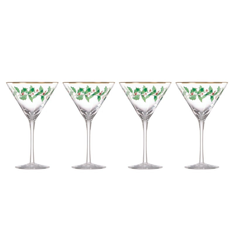 LENOX Lenox 893570 Holiday Decal 4Piece Martini Glass Set Christmas Dinnerware Hosting 