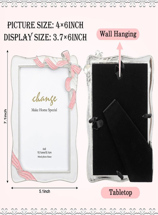 Qunclay Bow Picture Frames 4 x 6 Inch Coquette Bow Photo Frame Metal Ribbon Pink Design Cute Metal Display Pictures for Home Wedding Tabletop and Wall Hanging Decor Holiday Gift - Image 5