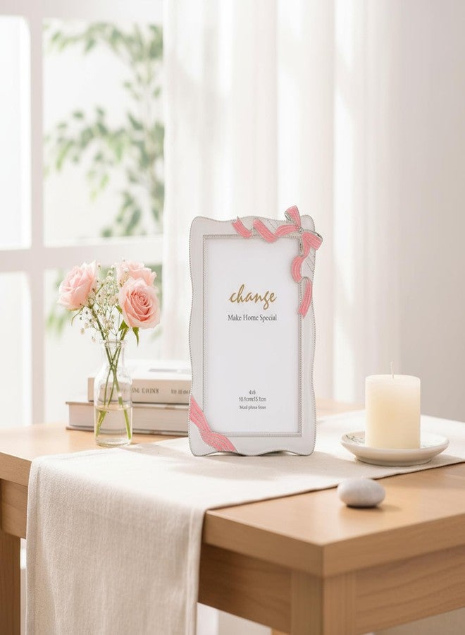 Qunclay Bow Picture Frames 4 x 6 Inch Coquette Bow Photo Frame Metal Ribbon Pink Design Cute Metal Display Pictures for Home Wedding Tabletop and Wall Hanging Decor Holiday Gift - Image 2