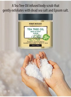 First Botany First Botany Cosmeceuticals, 100% Natural Tea Tree Oil Body & Foot Scrub with Salt - Best for Acne, Dandruff and Warts, Helps with Corns, Calluses, Athlete foot, Jock Itch & Body Odor  - Image 3