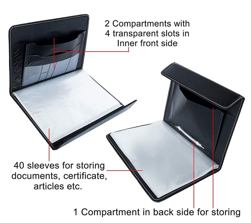 TULMAN PU Leather Multipurpose 40 Sleeve Document File Folder Executive Folder for Certificate A4 Size Document Organizer File - Black - Image 4