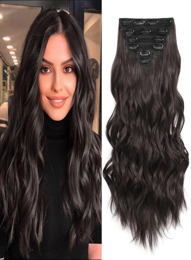 Fliace Synthetic Clip in Hair Extensions, 6 PCS Natural & Soft Hair & Blends Well Hair Extensions, Dark Brown Long Wavy Hairpieces(20inch, 6pcs, Dark Brown) - Image 1
