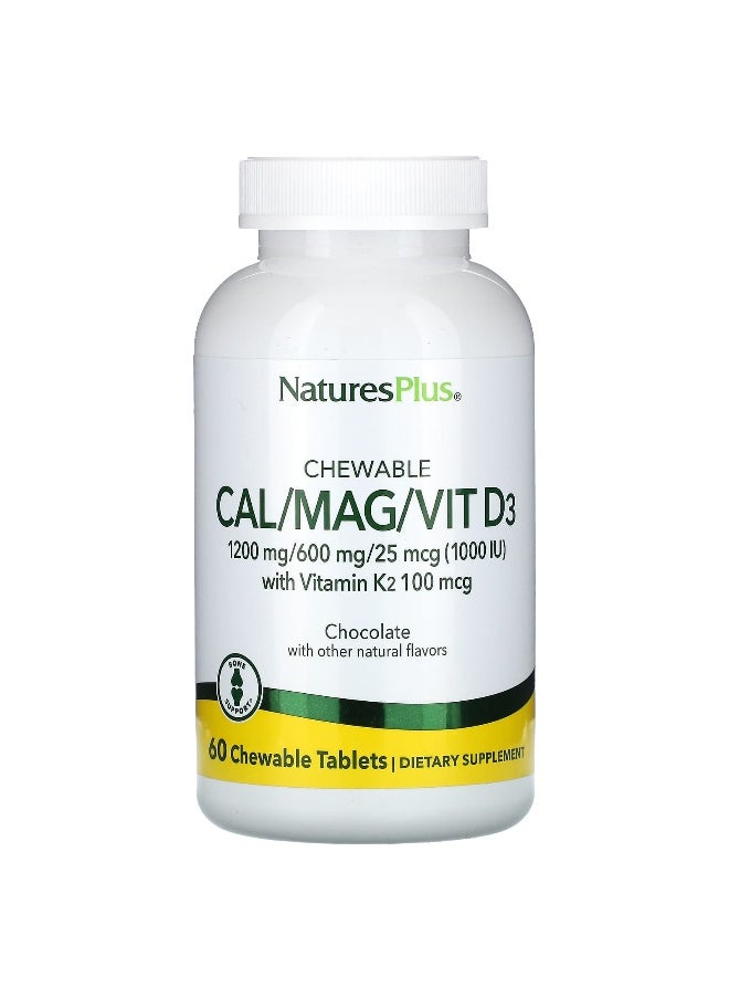 Natures Plus - NaturesPlus, Chewable Cal/Mag/Vit D3, Chocolate, 60 Chewable Tablets - Image 1