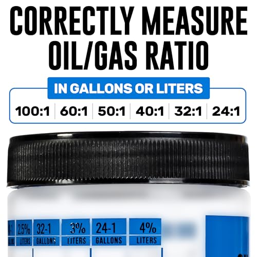Samorillo [2-Pack] Wide Mouth Oil / Gas Measuring Bottle - Reusable Mixing Bottle For Two Stroke Engines - Six Different Ratios & Smudge-Proof Measurements in Gallons & Liters - Mix Oil / Fuel Hundreds of Times - Image 2