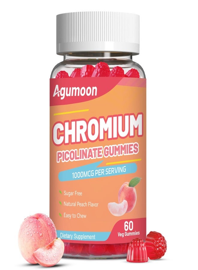 Agumoon حلوى بيكولينات الكروم 1000 ميكروغرام، نباتية، خالية من الغلوتين، بنكهة الخوخ، 60 قطعة حلوى نباتية - Image 1