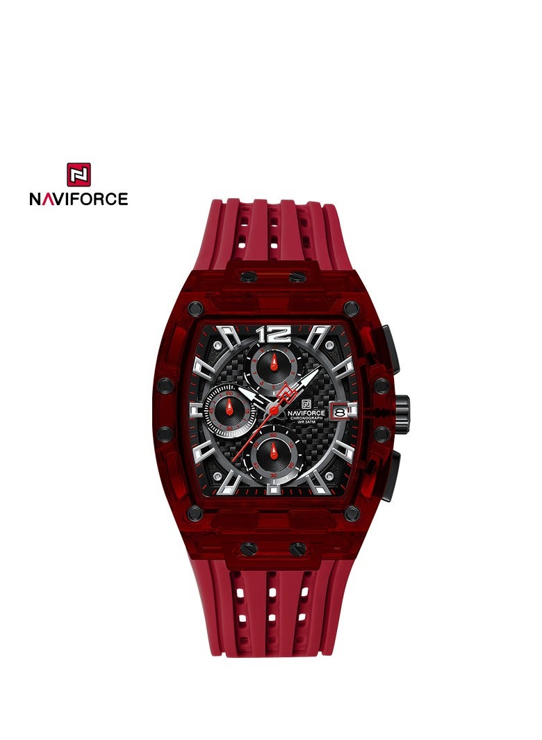 NAVIFORCE Naviforce NF7105 Men's Sports Chronograph Watch – Transparent Case, Waterproof, Silicone Strap, Multifunction Quartz Red 