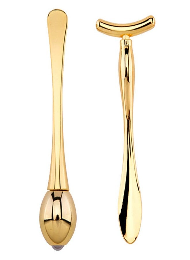 AKOAK 2 Pieces Metal Eye Cream Applicator, Facial Roller Massage Stick, Help Reduce Puffiness and Wrinkles, Dark Circles (Gold - Image 1