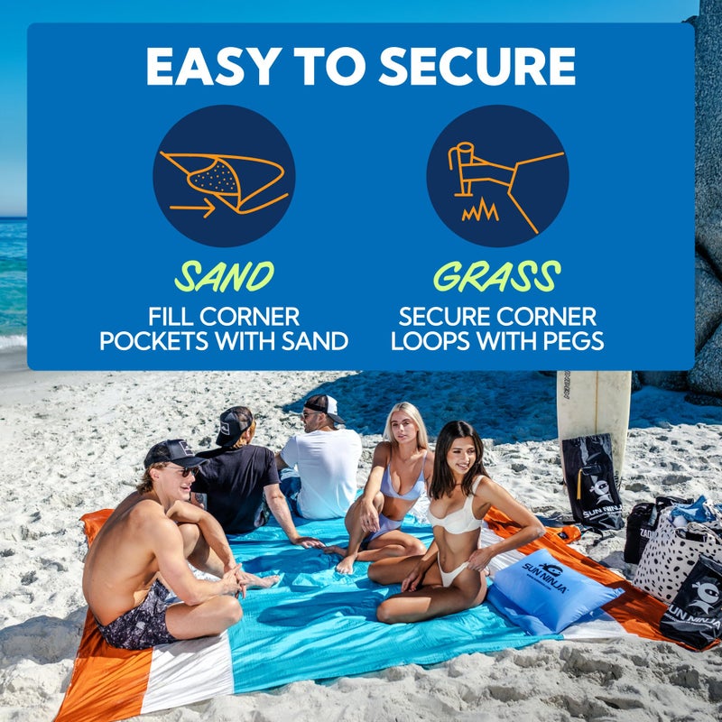 SUN NINJA Sand Proof Beach Blanket - Sand Free Beach Mat, Lightweight & Quick Dry Beach Essentials with Travel Bag, Giant Beach Blanket (10'x9') Perfect for Outdoors, Picnic, Camping & Travel - Image 3