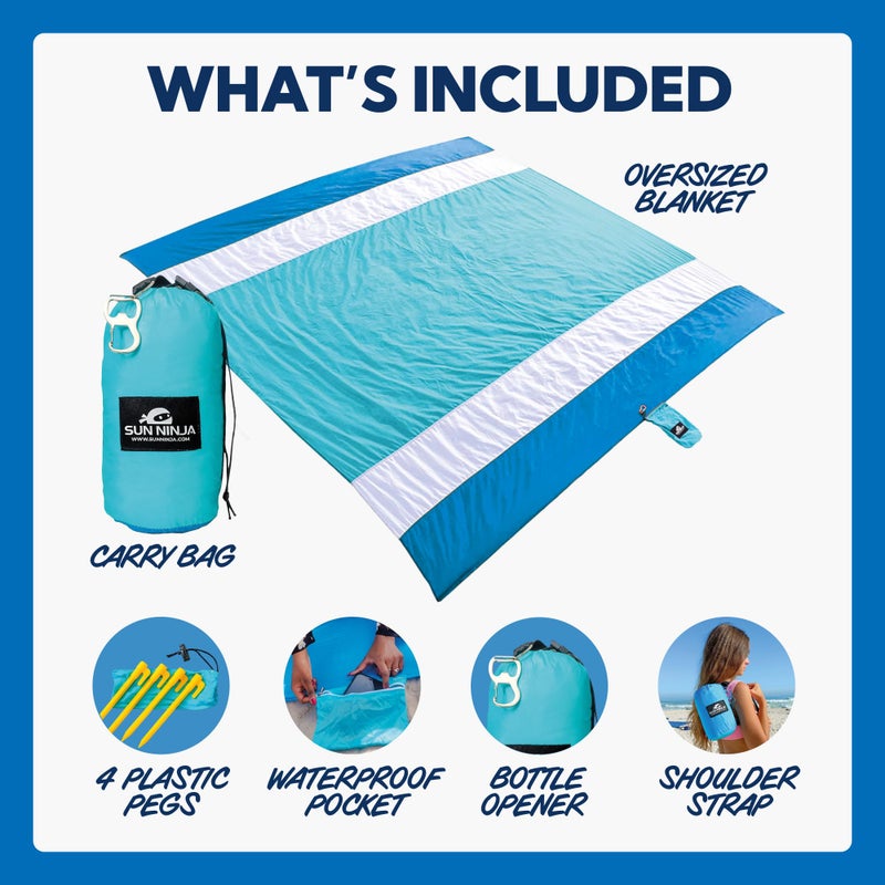 SUN NINJA Sand Proof Beach Blanket - Sand Free Beach Mat, Lightweight & Quick Dry Beach Essentials with Travel Bag, Giant Beach Blanket (10'x9') Perfect for Outdoors, Picnic, Camping & Travel - Image 4