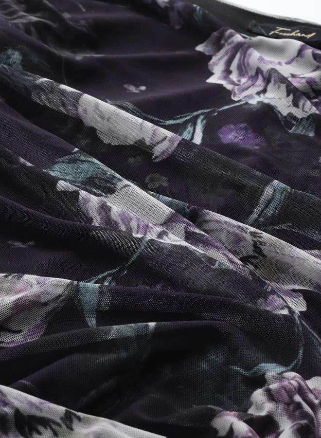 Freehand  Women Regular Fit Floral Printed Round Neck Long Sleeve Gathered Dress for Women | Best Price UAE