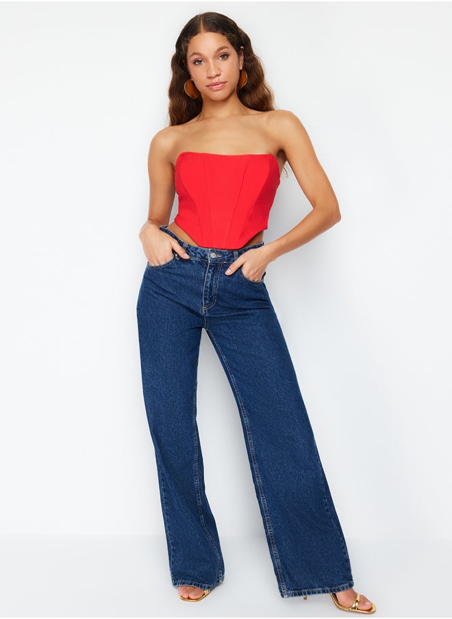 trendyol Red Crop Corset Detailed Woven Bustier TPRSS21BS0032  - Image 2