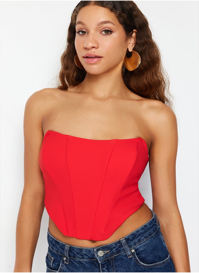 trendyol Red Crop Corset Detailed Woven Bustier TPRSS21BS0032  - Image 3
