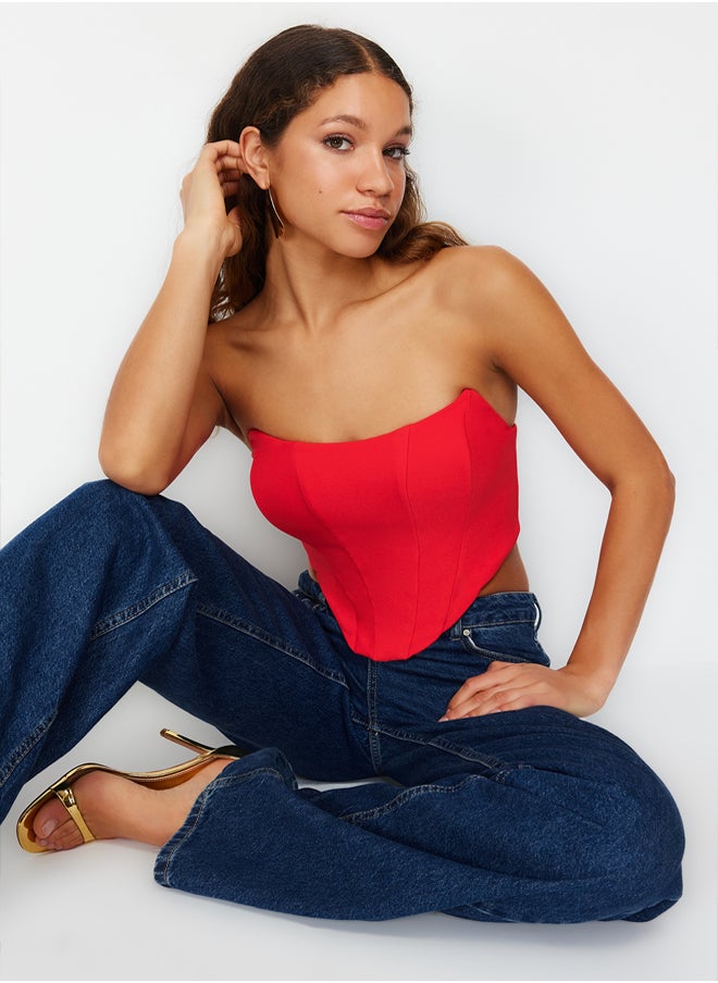 trendyol Red Crop Corset Detailed Woven Bustier TPRSS21BS0032  - Image 1