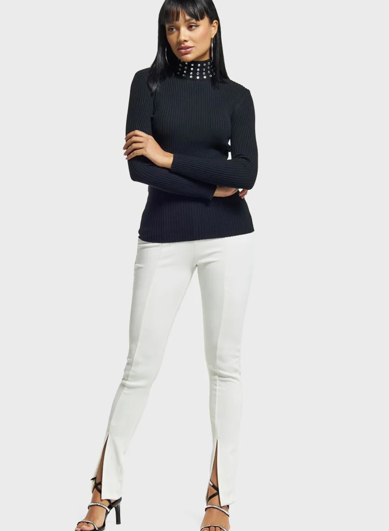 Iconic Embellished High Neck Knitted Top