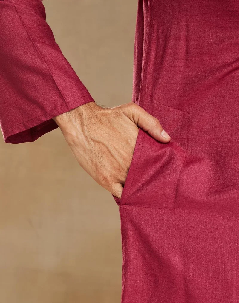Fabindia  Wine Viscose Silk Slim Fit Long Kurta for Men | Best Price UAE