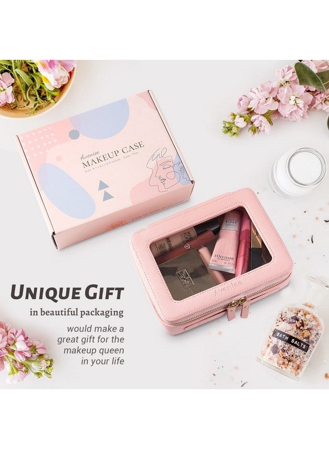 Aveniee Clear Makeup Bag Organizer, Portable Travel Toiletry Cosmetic Bag Case For Women, Heavy Duty Make Up Pouch With Transparent Vinyl Windows & Gold Zippers(Pink) - Image 5