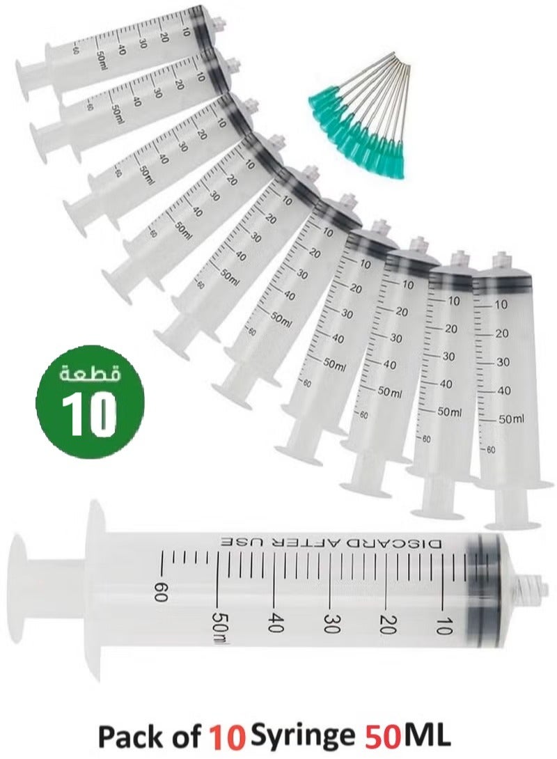 مجموعة من 10 سرنجات/حقنة بلاستيكية طبية معقمة  مع إبرة للاستخدام مرة واحدة  50مل - Image 1