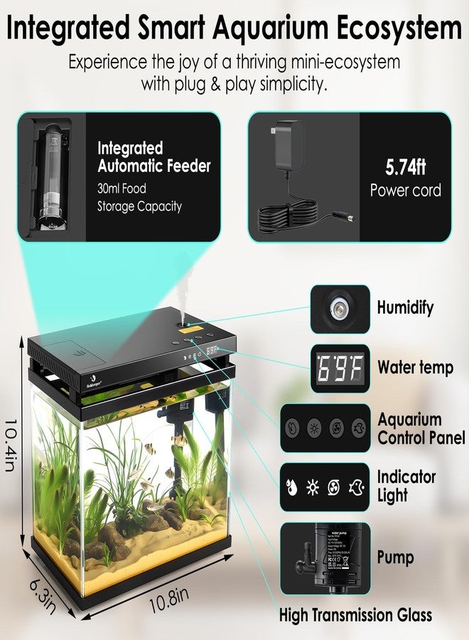 fishkeeper 2.3G Smart Aquarium - HD Glass Fish Tank Kits with Auto Feeder, Self-Cleaning Silent Filter Pump, Aromatherapy, Temperature Display & 7-Color RGB Lights for Desktop, Office, Room - Image 4