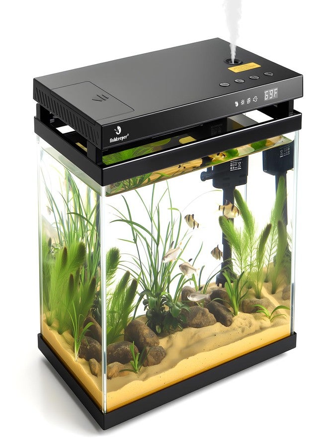 fishkeeper 2.3G Smart Aquarium - HD Glass Fish Tank Kits with Auto Feeder, Self-Cleaning Silent Filter Pump, Aromatherapy, Temperature Display & 7-Color RGB Lights for Desktop, Office, Room - Image 1