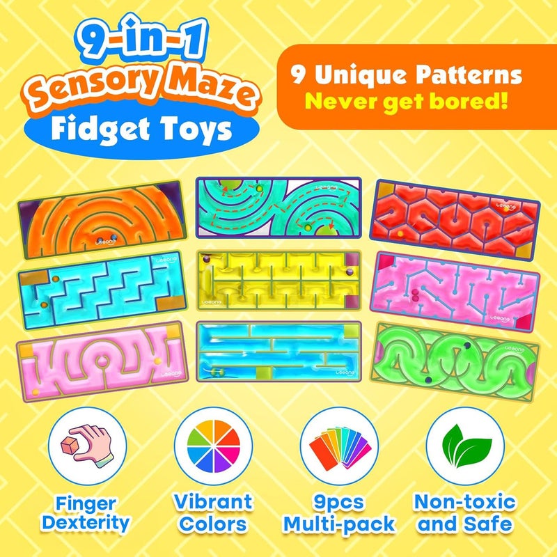LESONG Sensory Fidget Toys for Kids: 9 Pack Squishy Gel-Filled Sensory Maze for Autism Calming - Fidget Toys for Classroom Calm Down Corner Travel - Gifts for Easter Basket Stuffers School Prizes - Image 4