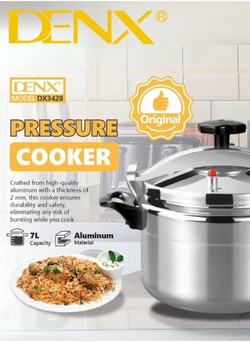 دينكس قدر ضغط أصلي ممتاز من الألومنيوم DX3428 سعة 7 لتر بقطر 24 سم، مصنوع من الألومنيوم عالي الجودة بسمك 2 مم لتحقيق أقصى قدر من المتانة والسلامة، تصميم أنيق يتميز بصمام ضغط ذكي، قاع واحد قوي لتوزيع الحرارة بالتساوي، مثالي لإعداد وجبات سريعة وصحية للعائلات الصغيرة والمتوسطة. - Image 4