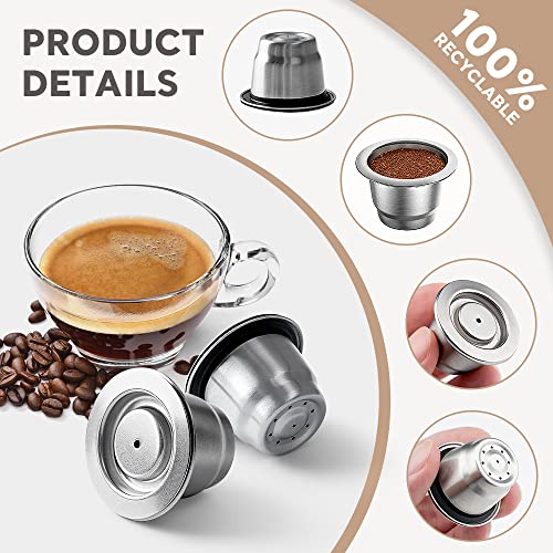 i cafilas Stainless Steel Refillable Coffee Espr*sso Capsules, Reusable Coffee Pods Compatible with Nespr*sso Original Line Brewers 4Y Crema New Generation (3 Capsules + 1 Tamper) - Image 4