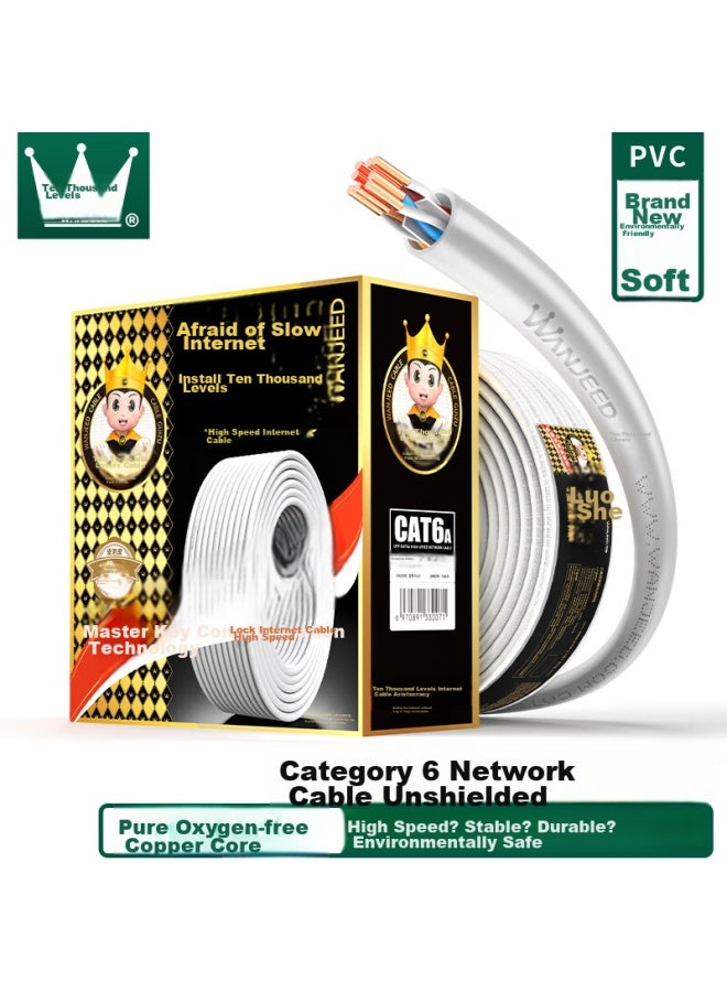 Ofnpftth Cat6a Unshielded Gigabit Ethernet Cable, National Standard 23awg-0.57mm Pure Oxygen-free Copper Core, 10,000mbps High-speed Network Engineering, Home Installation, Surveillance Wiring, One Box 100 Meters White - Image 1