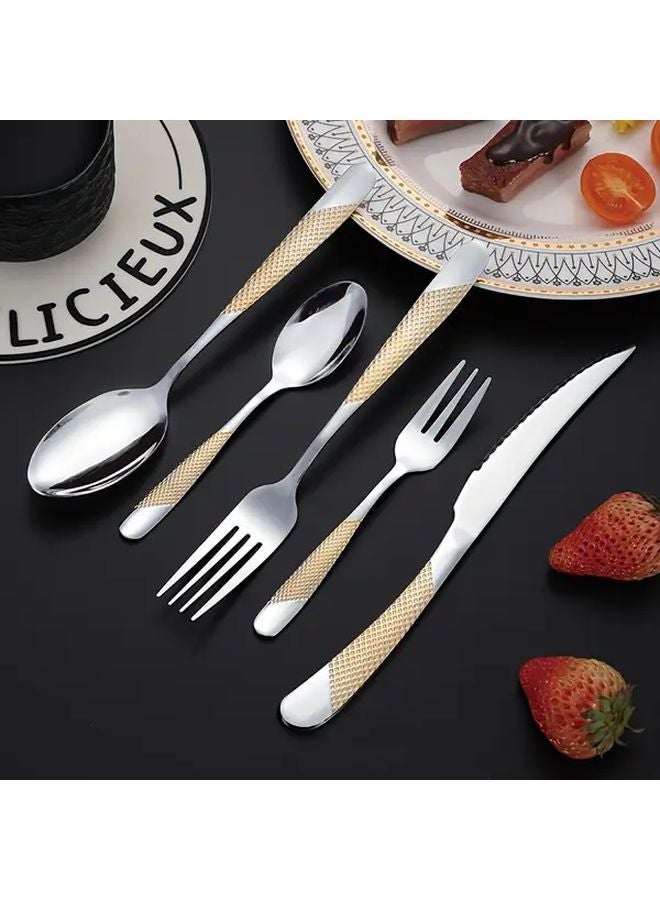 40 Piece Water Gold Plated Silverware Set Star Diamond Handle Stainless Steel Cutlery Dishwasher Safe - Image 2
