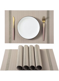 THW THW 4Piece PVC Dining Table Placemats Set HeatResistant Woven Vinyl Stain Resistant Easy to Clean 45x30 cm 118 x 171 Cream  - Image 1
