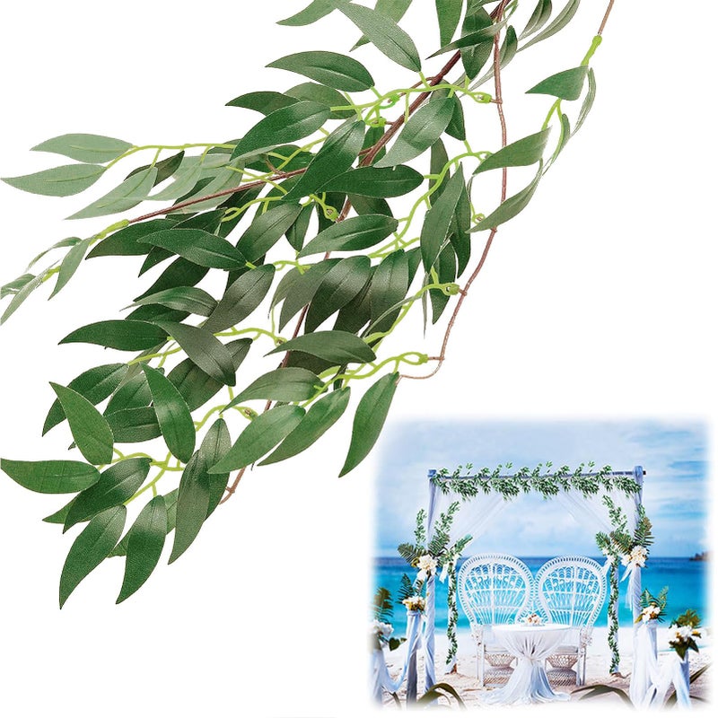 ANPHSIN 5 Pack 28ft Artificial Willow Leaves Vines Twigs Fake Silk Hanging Willow Plant Greenery Garland String for Indoor Wedding Party Crowns Wreath Decor Outdoor Wall Garden Decoration
