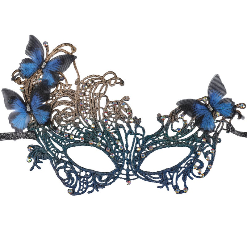 Zinniday Blue Lace Masquerade Mask - Multicolored Rhinestone Handmade Butterfly 1920s Vintage Mask for Men Women Couples Carnival Costumes Dress Party Wedding Supplies - Image 1