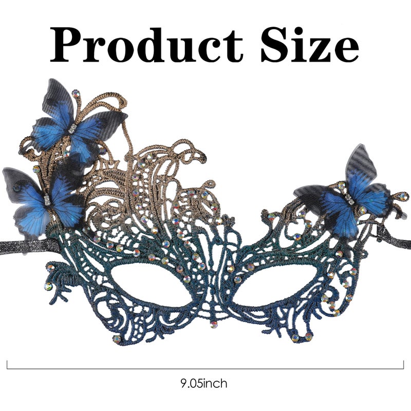 Zinniday Blue Lace Masquerade Mask - Multicolored Rhinestone Handmade Butterfly 1920s Vintage Mask for Men Women Couples Carnival Costumes Dress Party Wedding Supplies - Image 2