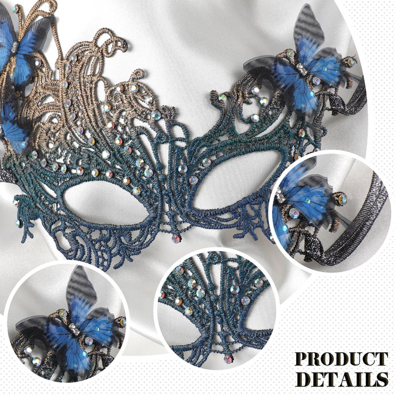 Zinniday Blue Lace Masquerade Mask - Multicolored Rhinestone Handmade Butterfly 1920s Vintage Mask for Men Women Couples Carnival Costumes Dress Party Wedding Supplies - Image 5
