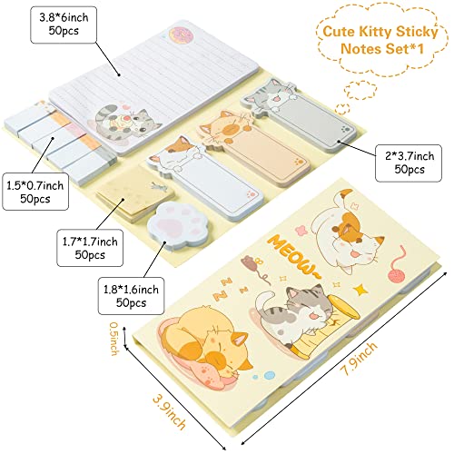 Xqumoi Cute Cartoon Cat Sticky Notes Set, 550 Sheets, Lovely Cat and Paw Shaped Self-Stick Notes Pads Kitty Animal Divider Tabs Bundle Writing Memo Pads Back to School Office Supplies Small Gift - Image 2