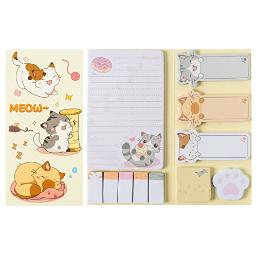 Xqumoi Cute Cartoon Cat Sticky Notes Set, 550 Sheets, Lovely Cat and Paw Shaped Self-Stick Notes Pads Kitty Animal Divider Tabs Bundle Writing Memo Pads Back to School Office Supplies Small Gift - Image 1