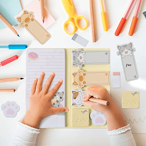 Xqumoi Cute Cartoon Cat Sticky Notes Set, 550 Sheets, Lovely Cat and Paw Shaped Self-Stick Notes Pads Kitty Animal Divider Tabs Bundle Writing Memo Pads Back to School Office Supplies Small Gift - Image 4