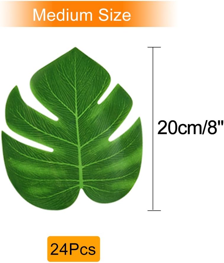 KUUQA 24 Pcs Artificial Tropical Leaves Hawaiian Luau Party Decor Medium Simulation Tropical Monstera Plant Leaves for Safari Jungle Beach Theme Birthday Party Decorations Supplies - Image 2
