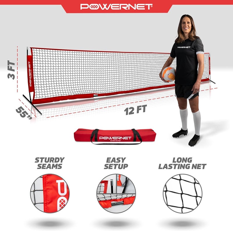PowerNet Soccer Tennis Net, Portable Instant, Indoor Outdoor, Metal Collapsible Base Weighted, Durable Vertical Bow Posts, Quick Setup Easy Folding Storage, 1 Net + 1 Carrying Bag - Image 3