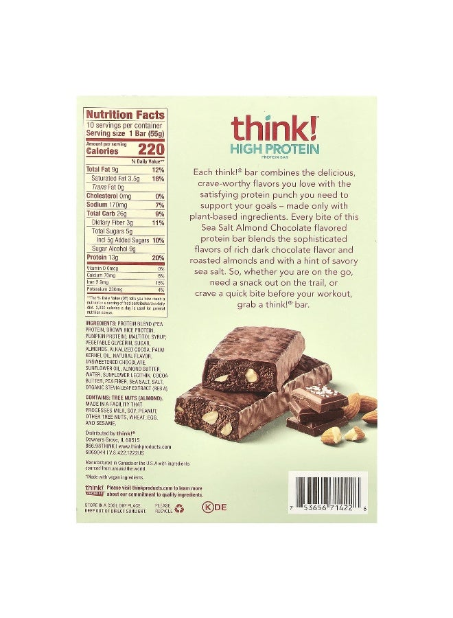 think! Think !, High Protein Bars, Sea Salt Almond Chocolate, 10 Bars, 1.94 oz (55 g) Each - Image 2