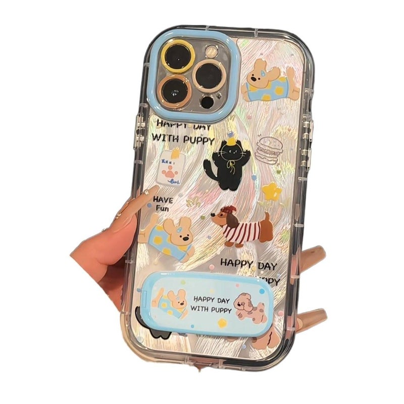 LS TPU Protective Case for iPhone 16 / 16 Plus / 16 Pro / 16 Pro Max with Drop Protection and Kickstand plus Shockproof plus Mirror plus Anti-Slip Grip in Feather Gauze - Image 1