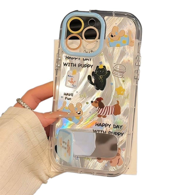 LS TPU Protective Case for iPhone 16 / 16 Plus / 16 Pro / 16 Pro Max with Drop Protection and Kickstand plus Shockproof plus Mirror plus Anti-Slip Grip in Feather Gauze - Image 5