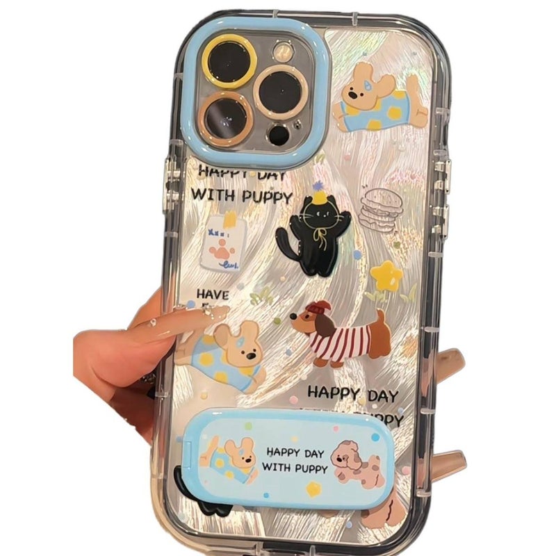 LS TPU Protective Case for iPhone 16 / 16 Plus / 16 Pro / 16 Pro Max with Drop Protection and Kickstand plus Shockproof plus Mirror plus Anti-Slip Grip in Feather Gauze - Image 2