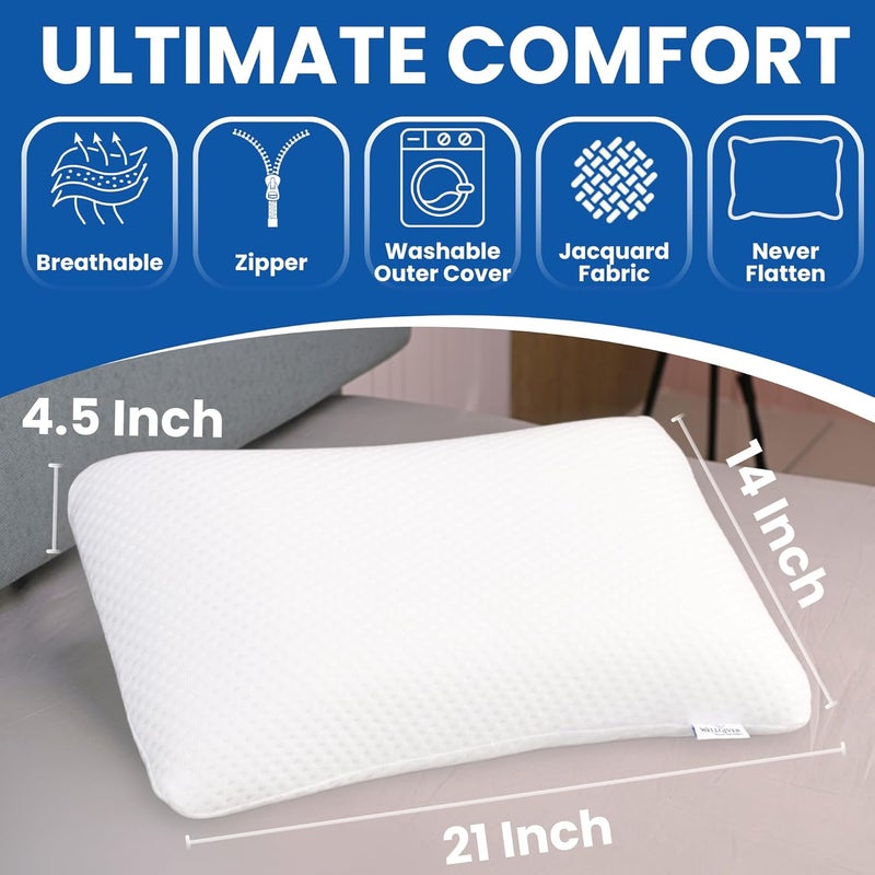 WELLGIVER وسادة ويلجيڤر ComfortCloud الطبية من رغوة الذاكرة للرقبة والكتف مع غطاء بسحاب قابل للإزالة 21x14x45 بوصة - Image 2
