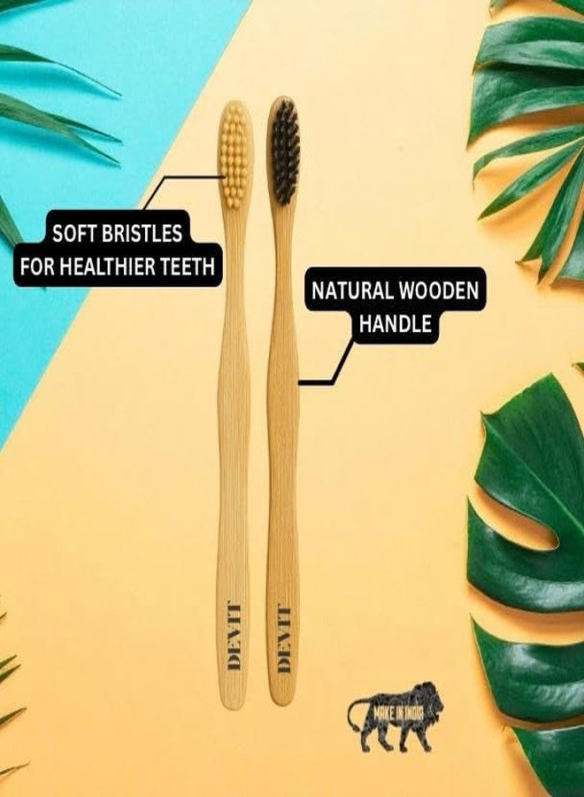 DEVIT™ Bamboo Toothbrush (Pack of 10) with Activated Charcoal - Soft Bristles, Neem Oil Treatment for Antifungal Protection | BPA-Free, Biodegradable, Compostable Handle | Eco-Friendly, Sustainable Oral Care | (5 black + 5 beige) - Image 4