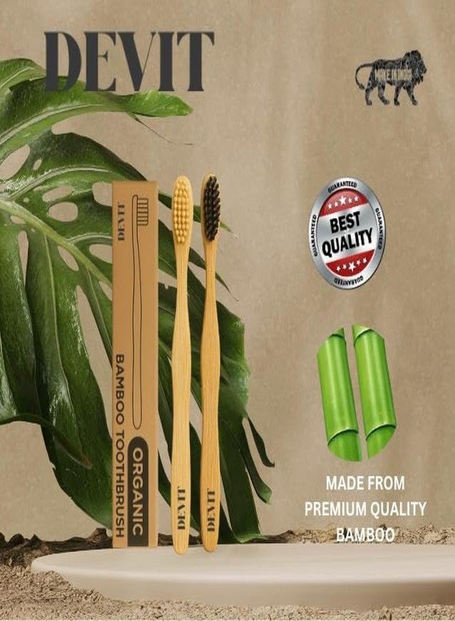 DEVIT™ Bamboo Toothbrush (Pack of 10) with Activated Charcoal - Soft Bristles, Neem Oil Treatment for Antifungal Protection | BPA-Free, Biodegradable, Compostable Handle | Eco-Friendly, Sustainable Oral Care | (5 black + 5 beige) - Image 3