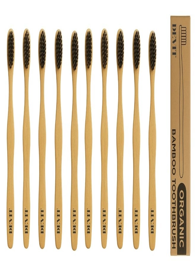 DEVIT™ Bamboo Toothbrush (Pack of 10) with Activated Charcoal - Soft Bristles, Neem Oil Treatment for Antifungal Protection | BPA-Free, Biodegradable, Compostable Handle | Eco-Friendly, Sustainable Oral Care | (5 black + 5 beige) - Image 1