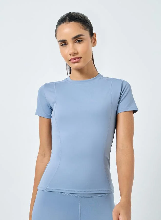 Styli Active Stitch Detail Short Sleeves Top and Leggings Set